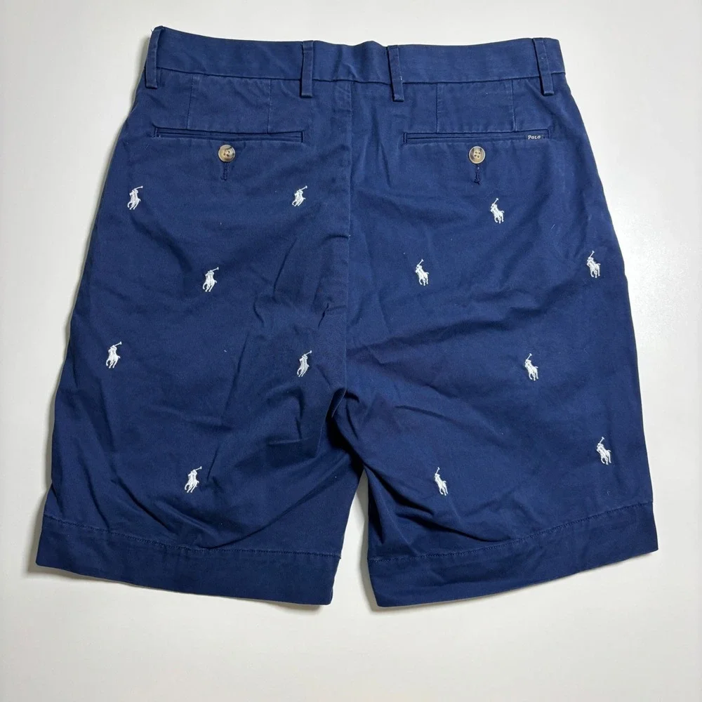 Polo Ralph Lauren All Over Pony Print Shorts Mens 29 Navy Blue Embroidered Chino
